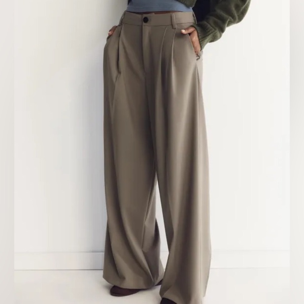 Zara Taupe Wide-Leg Trousers